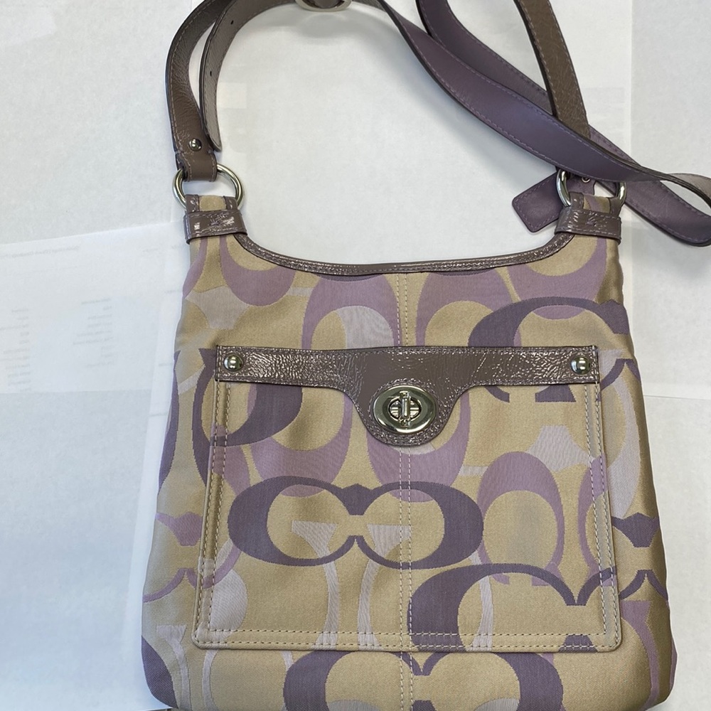 Coach Lavender,plum on gold background crossbody